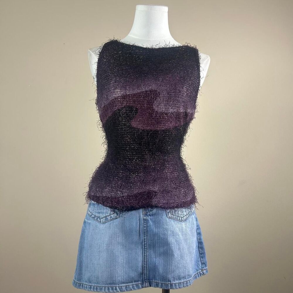 Iz Byer Purple Glitter Wavy Top